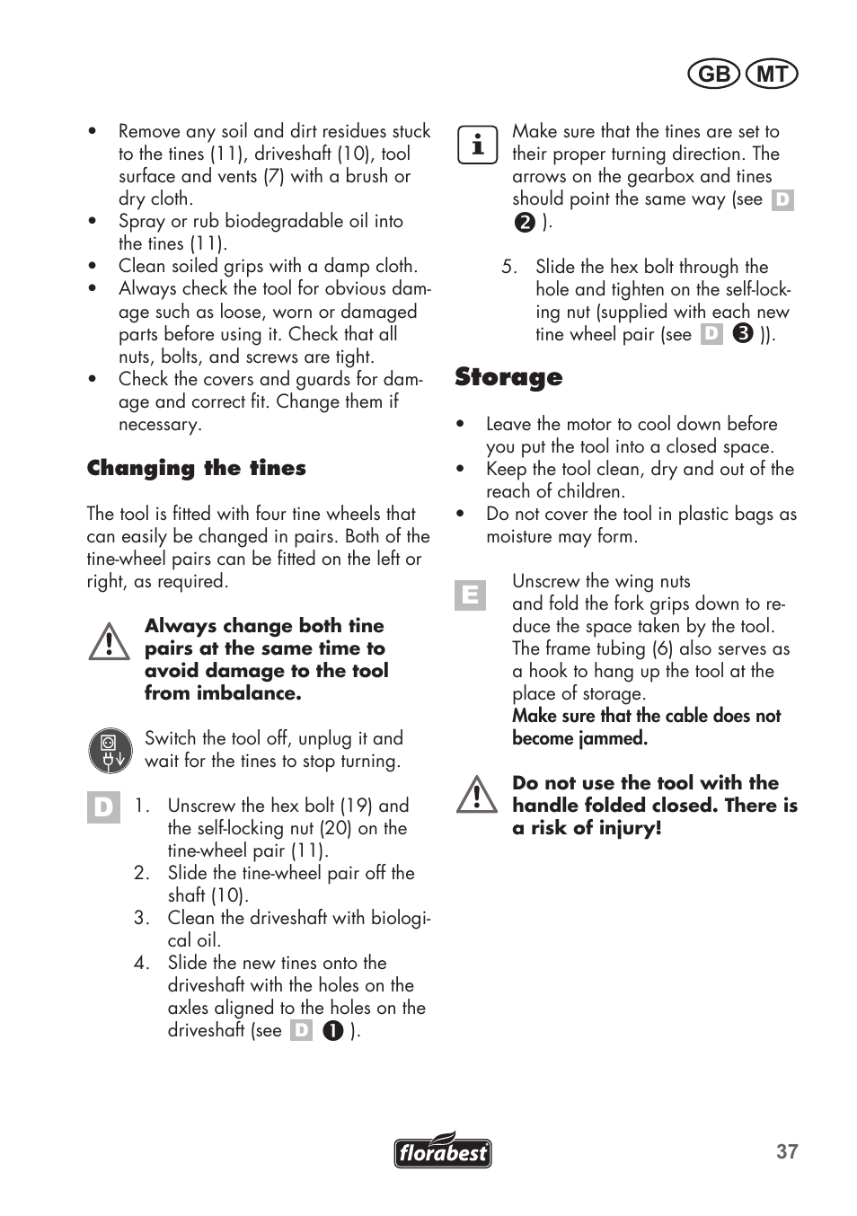 Storage, Gb mt | Florabest FGH 710 A1 User Manual | Page 37 / 58