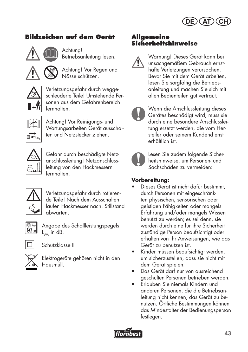 De at ch | Florabest FGH 710 A1 User Manual | Page 43 / 58