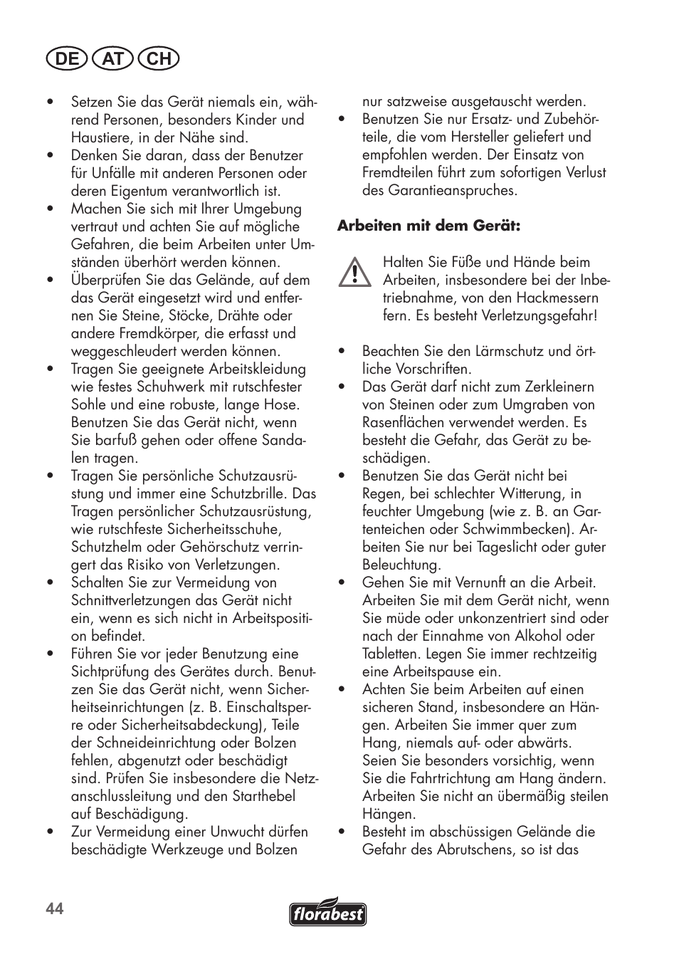 De at ch | Florabest FGH 710 A1 User Manual | Page 44 / 58