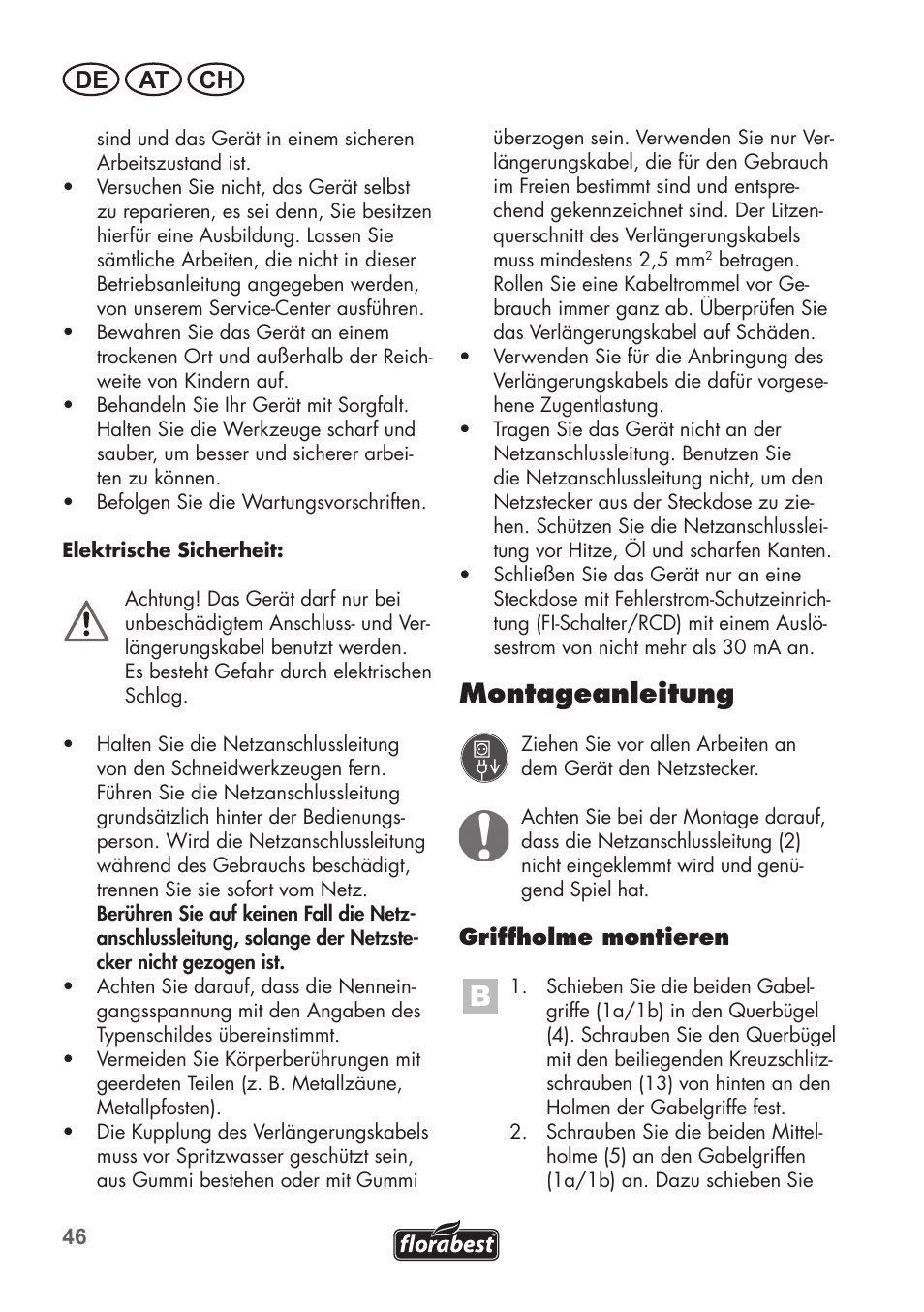 Montageanleitung, De at ch | Florabest FGH 710 A1 User Manual | Page 46 / 58