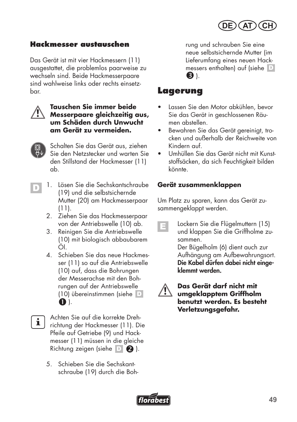 Lagerung, De at ch | Florabest FGH 710 A1 User Manual | Page 49 / 58