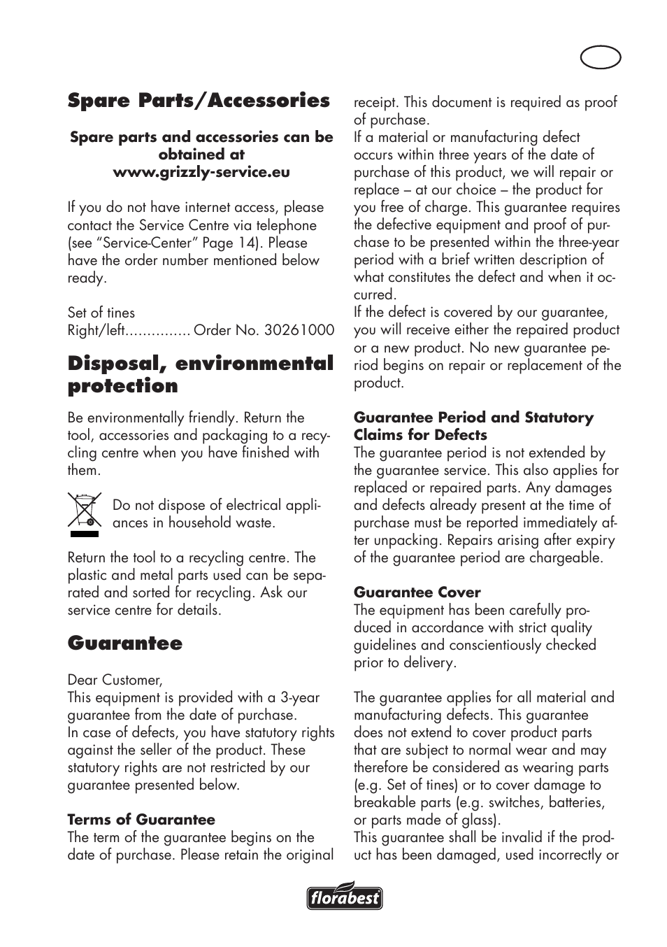 Spare parts/accessories, Disposal, environmental protection, Guarantee | Florabest FGH 710 A1 User Manual | Page 13 / 94