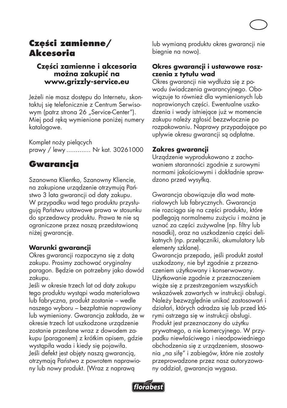 Części zamienne/ akcesoria, Gwarancja | Florabest FGH 710 A1 User Manual | Page 25 / 94