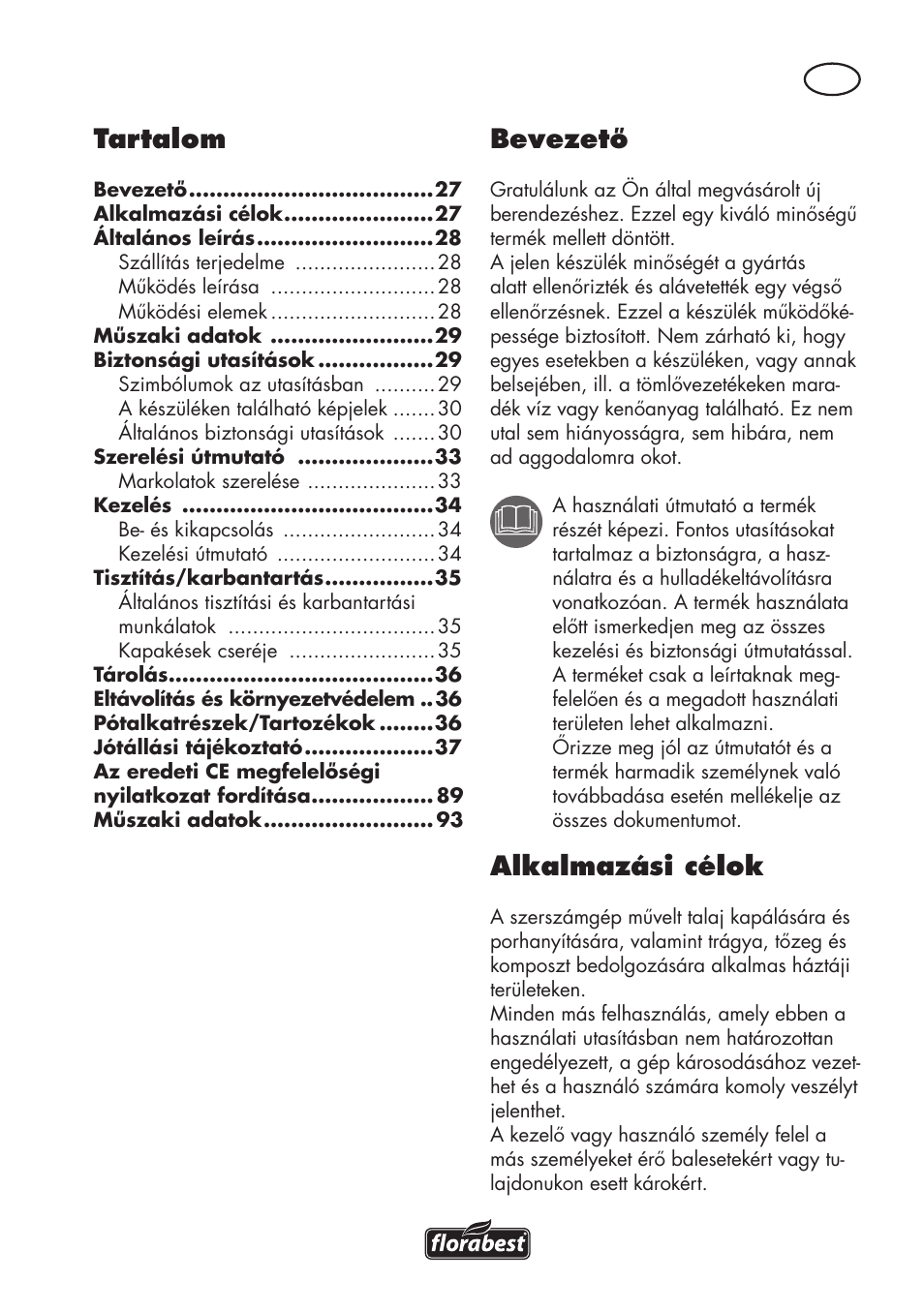Bevezető, Alkalmazási célok, Tartalom | Florabest FGH 710 A1 User Manual | Page 27 / 94