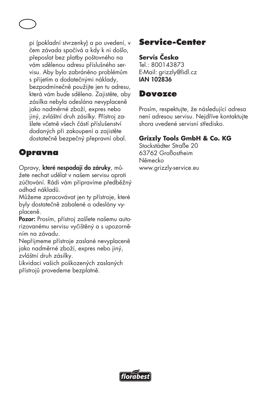 Opravna, Service-center, Dovozce | Florabest FGH 710 A1 User Manual | Page 62 / 94