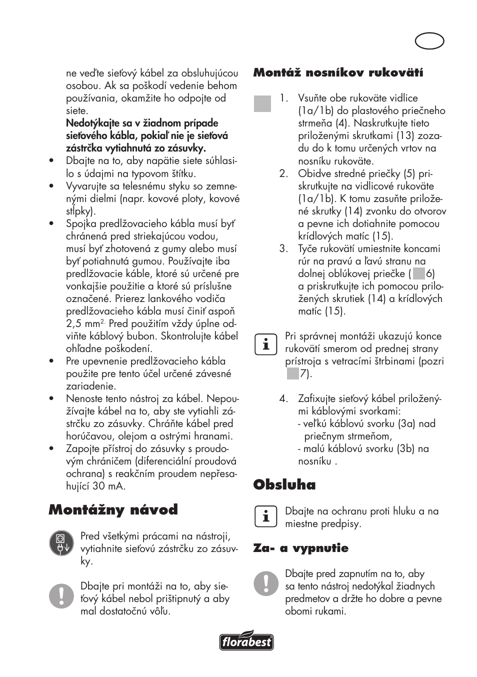 Montážny návod, Obsluha | Florabest FGH 710 A1 User Manual | Page 69 / 94