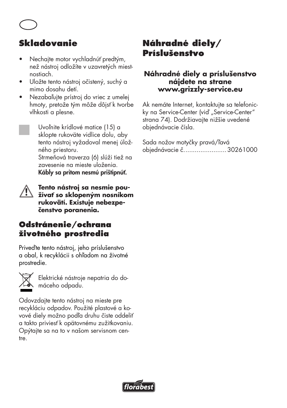 Skladovanie, Náhradné diely/ príslušenstvo, Odstránenie/ochrana životného prostredia | Florabest FGH 710 A1 User Manual | Page 72 / 94