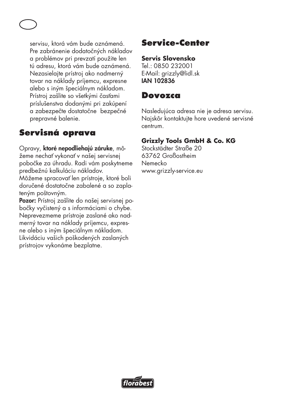Servisná oprava, Service-center, Dovozca | Florabest FGH 710 A1 User Manual | Page 74 / 94