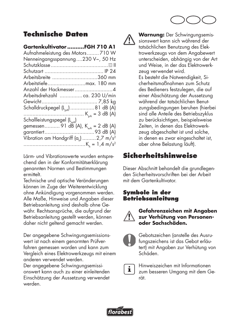 Technische daten, Sicherheitshinweise, De at ch | Florabest FGH 710 A1 User Manual | Page 77 / 94