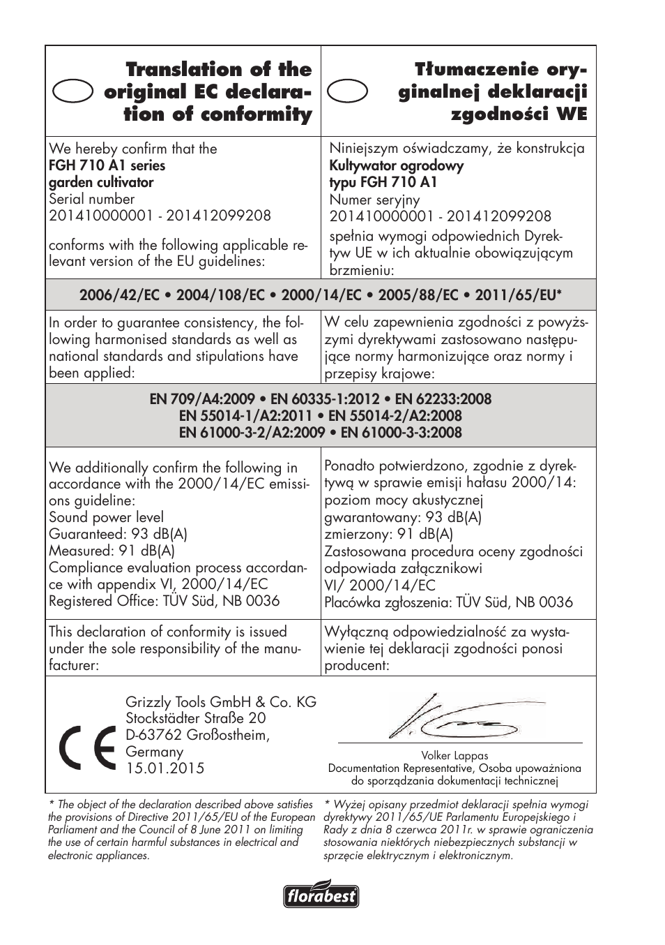 Tłumaczenie ory- ginalnej deklaracji zgodności we, Pl gb | Florabest FGH 710 A1 User Manual | Page 88 / 94