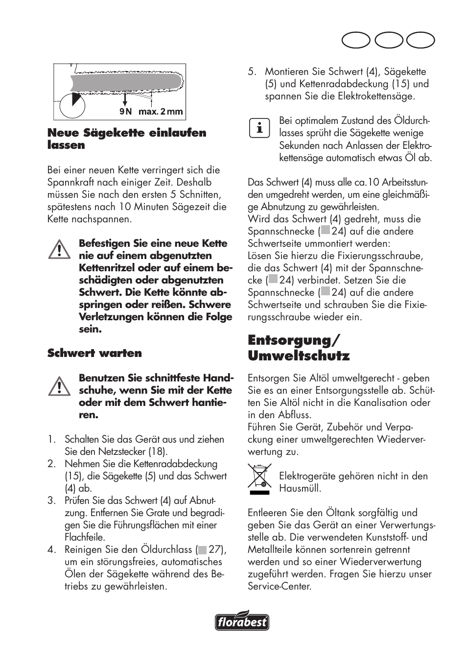 Entsorgung/ umweltschutz, At ch de | Florabest FKS 2200 D2 User Manual | Page 25 / 108