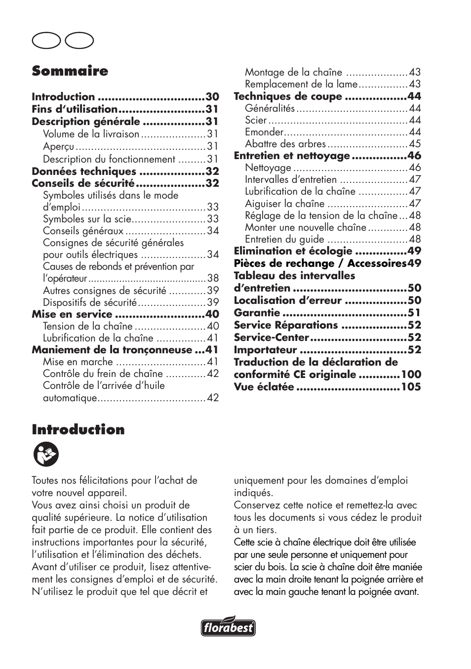 Introduction, Sommaire, Fr ch | Florabest FKS 2200 D2 User Manual | Page 30 / 108