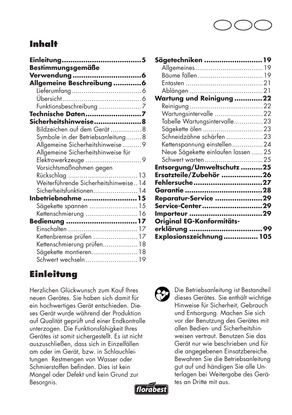 Einleitung, Inhalt, At ch de | Florabest FKS 2200 D2 User Manual | Page 5 / 108