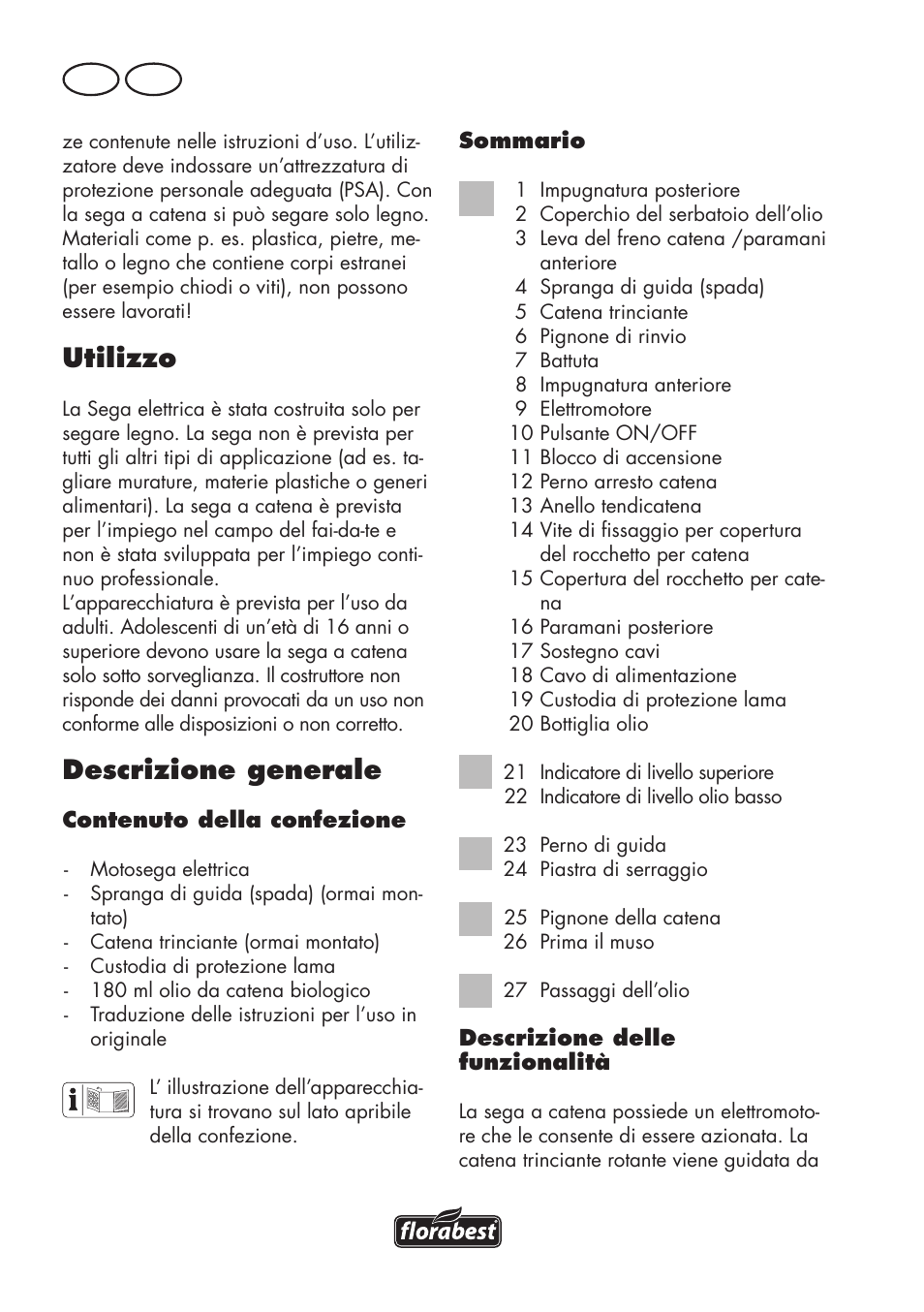 Utilizzo, Descrizione generale, It ch | Florabest FKS 2200 D2 User Manual | Page 54 / 108