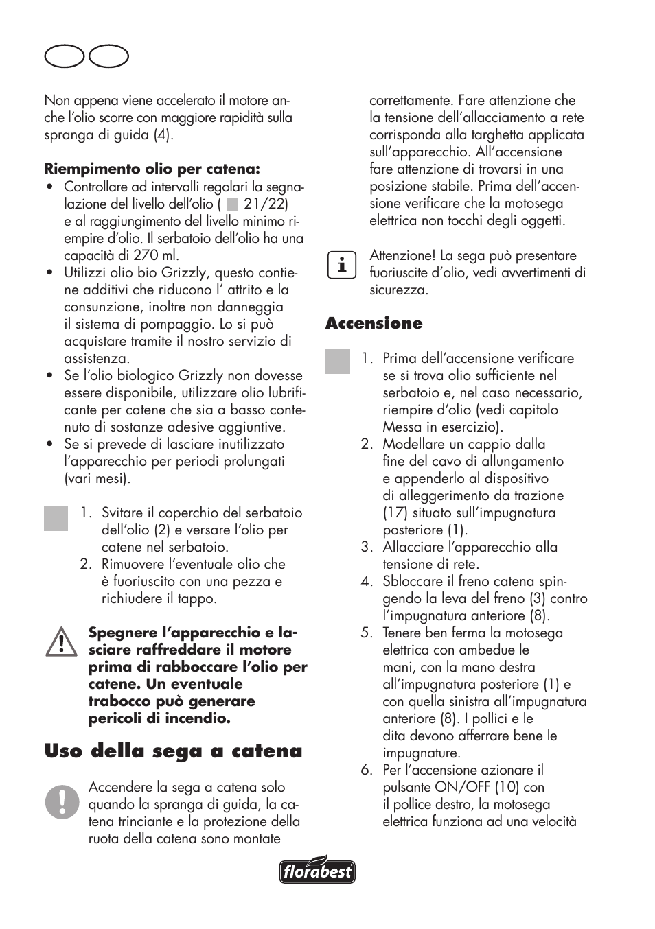 Uso della sega a catena, It ch | Florabest FKS 2200 D2 User Manual | Page 64 / 108