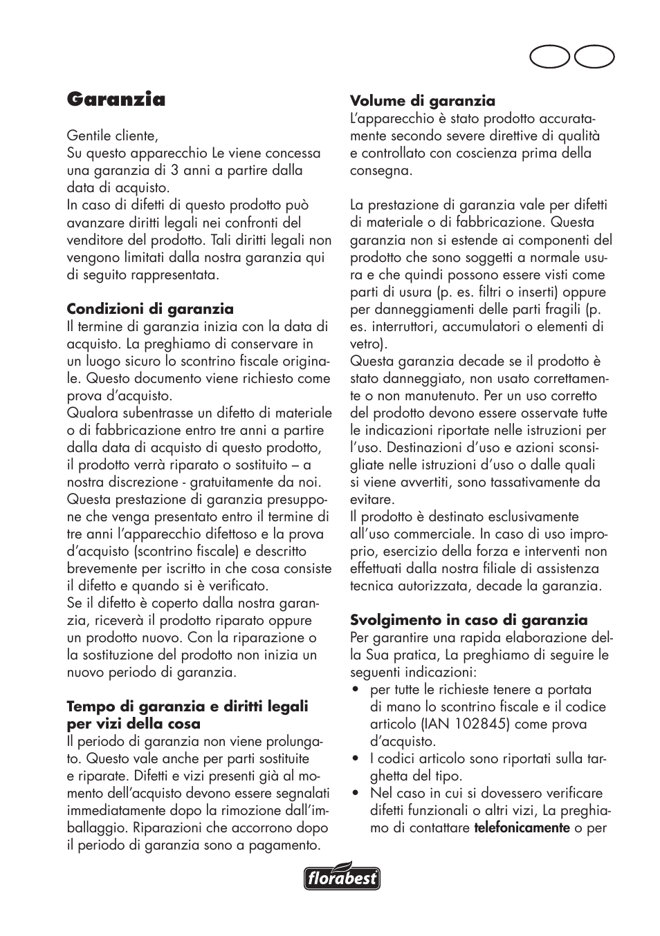 Garanzia, It ch | Florabest FKS 2200 D2 User Manual | Page 75 / 108