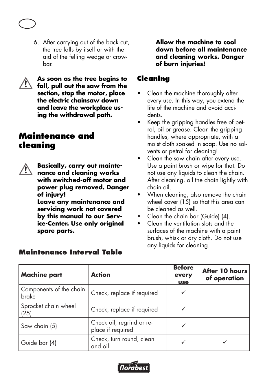 Maintenance and cleaning | Florabest FKS 2200 D2 User Manual | Page 92 / 108