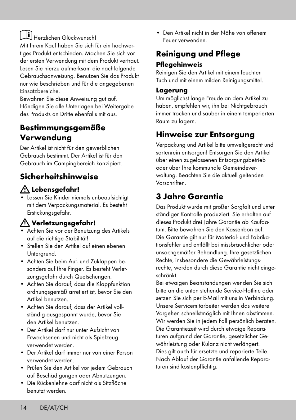 Bestimmungsgemäße verwendung, Sicherheitshinweise, Reinigung und pflege | Hinweise zur entsorgung, 3 jahre garantie | Florabest DL-2018 User Manual | Page 12 / 14