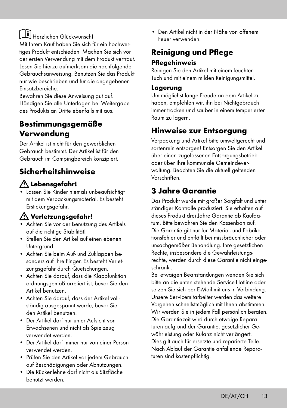 Bestimmungsgemäße verwendung, Sicherheitshinweise, Reinigung und pflege | Hinweise zur entsorgung, 3 jahre garantie | Florabest DL-2016 User Manual | Page 11 / 14