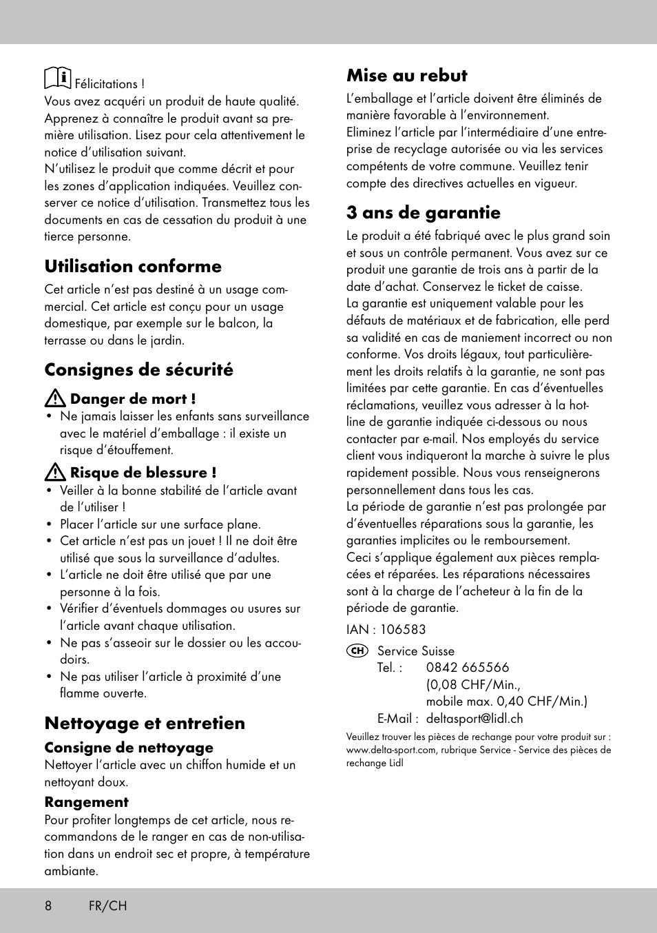 Utilisation conforme, Consignes de sécurité, Nettoyage et entretien | Mise au rebut, 3 ans de garantie | Florabest ST-1706 User Manual | Page 8 / 12