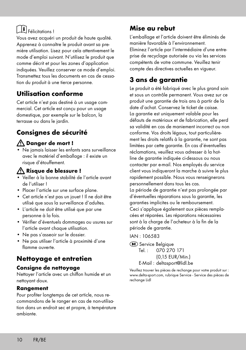 Mise au rebut, 3 ans de garantie, Utilisation conforme | Consignes de sécurité, Nettoyage et entretien | Florabest ST-1706 User Manual | Page 10 / 16