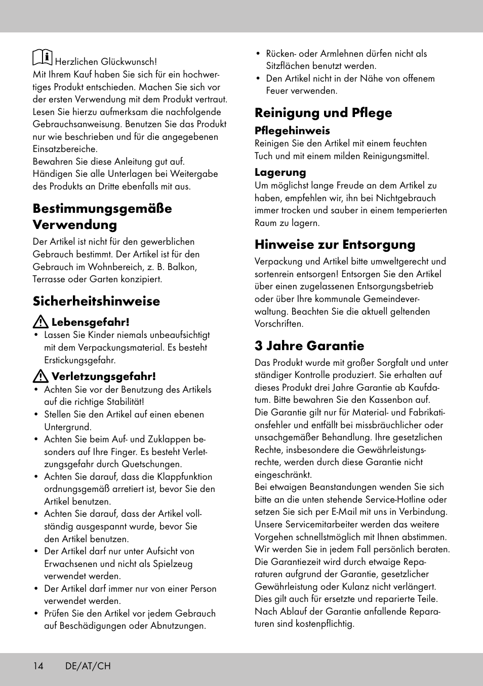 Bestimmungsgemäße verwendung, Sicherheitshinweise, Reinigung und pflege | Hinweise zur entsorgung, 3 jahre garantie | Florabest KS-1707 User Manual | Page 12 / 14