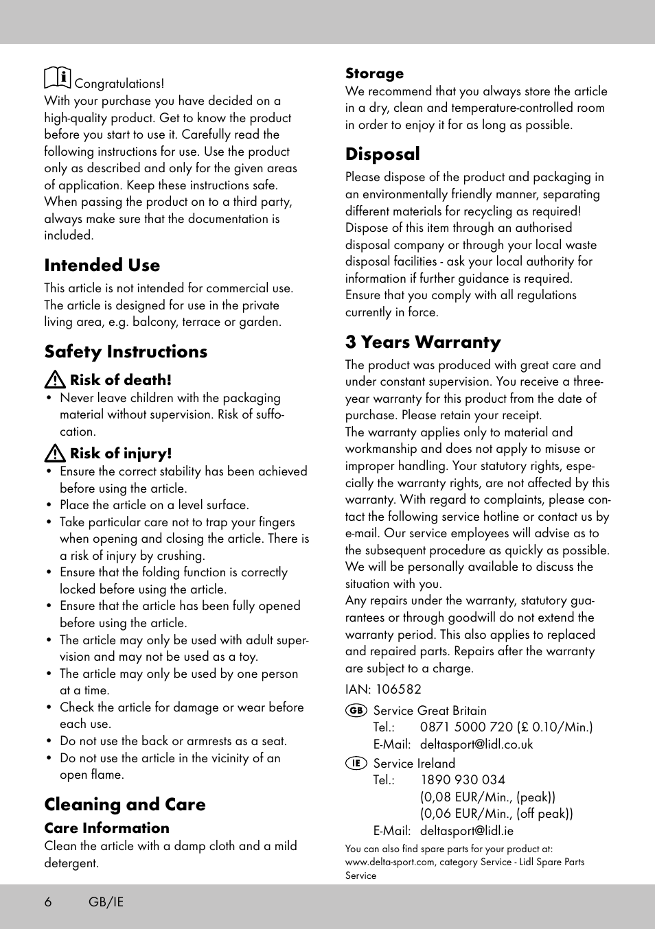 Intended use, Safety instructions, Cleaning and care | Disposal, 3 years warranty | Florabest KS-1707 User Manual | Page 4 / 14