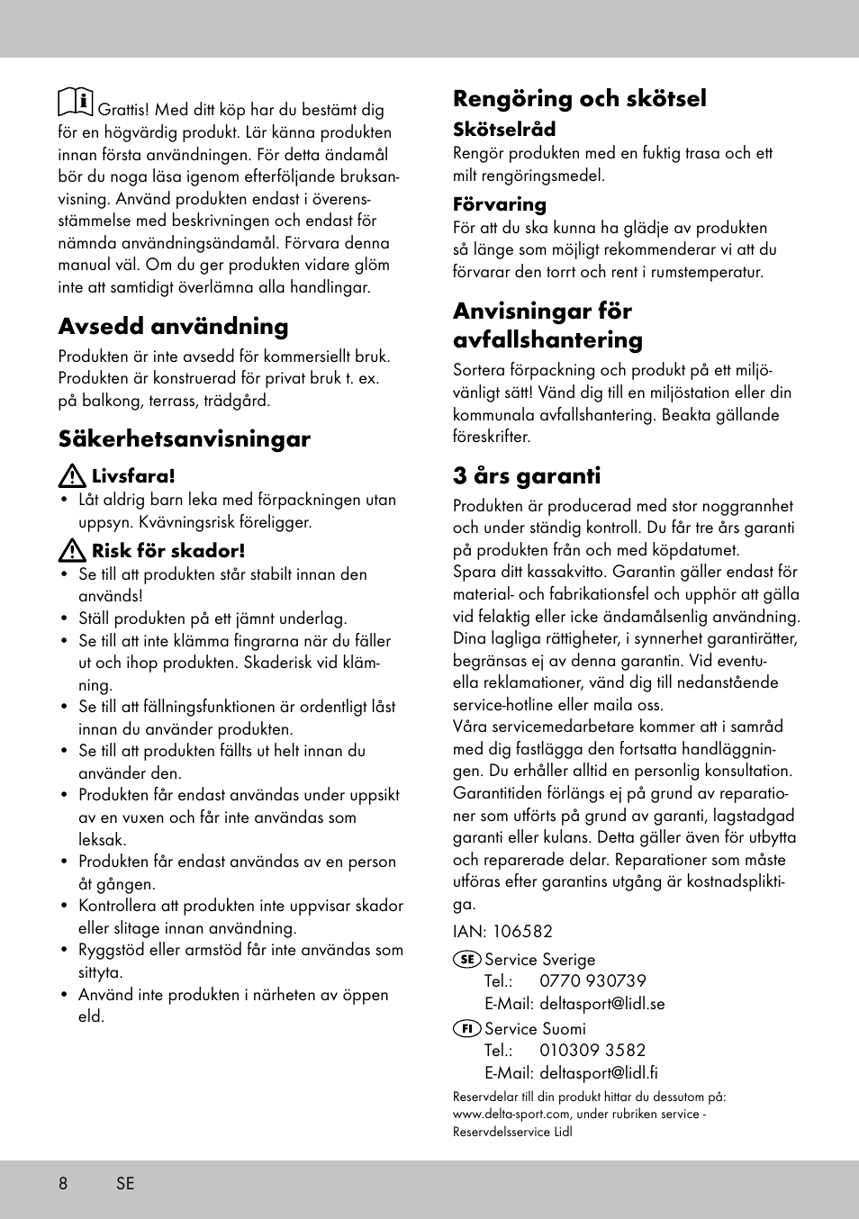 Avsedd användning, Säkerhetsanvisningar, Rengöring och skötsel | Anvisningar för avfallshantering, 3 års garanti | Florabest KS-1707 User Manual | Page 6 / 14