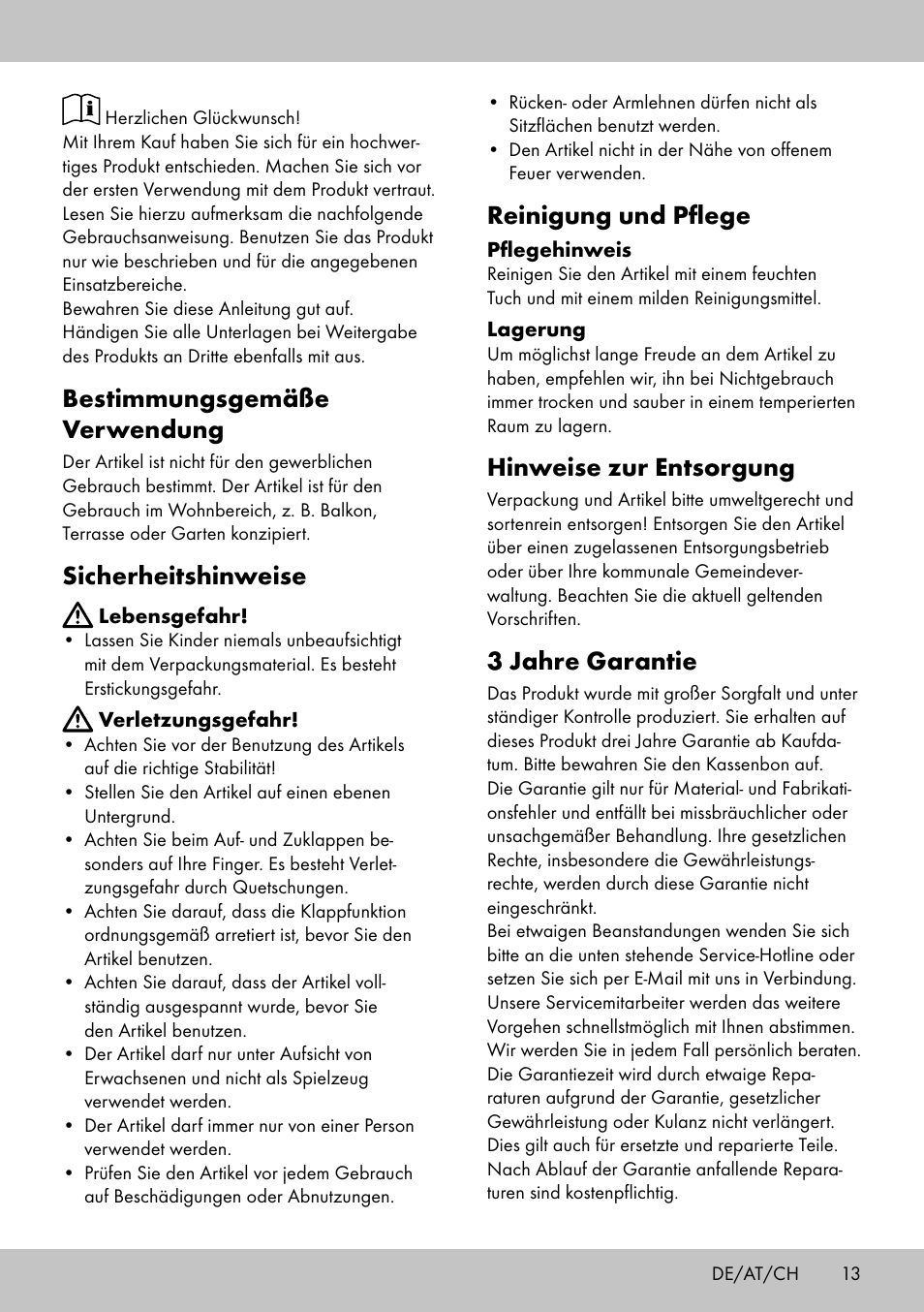 Bestimmungsgemäße verwendung, Sicherheitshinweise, Reinigung und pflege | Hinweise zur entsorgung, 3 jahre garantie | Florabest KS-1707 User Manual | Page 11 / 14