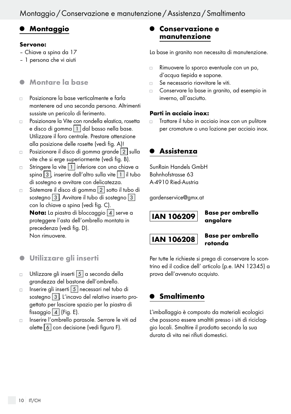 Montaggio, Montare la base, Utilizzare gli inserti | Conservazione e manutenzione, Assistenza, Smaltimento | Florabest 85897KASR /Q User Manual | Page 10 / 13