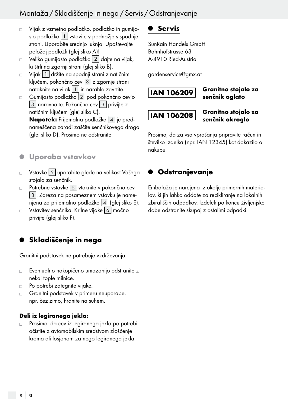 Uporaba vstavkov, Skladiščenje in nega, Servis | Odstranjevanje | Florabest 85897KASR /Q User Manual | Page 8 / 15