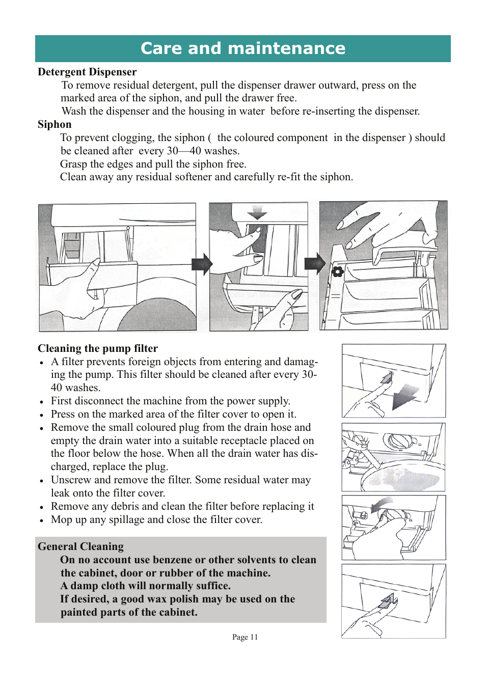 Care and maintenance | Defy Appliances MAXIMAID 720M User Manual | Page 11 / 20
