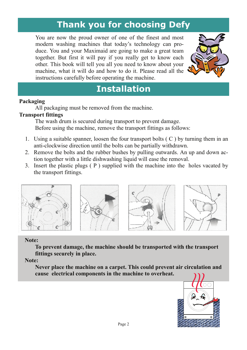 Defy Appliances MAXIMAID 720M User Manual | Page 2 / 20