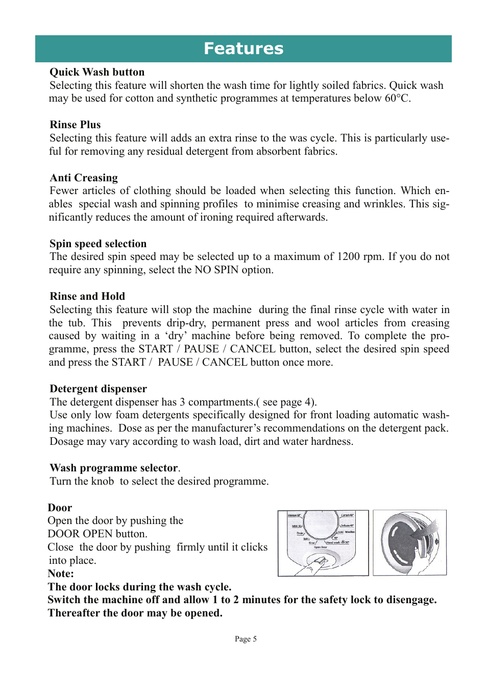Features | Defy Appliances MAXIMAID 720M User Manual | Page 5 / 20