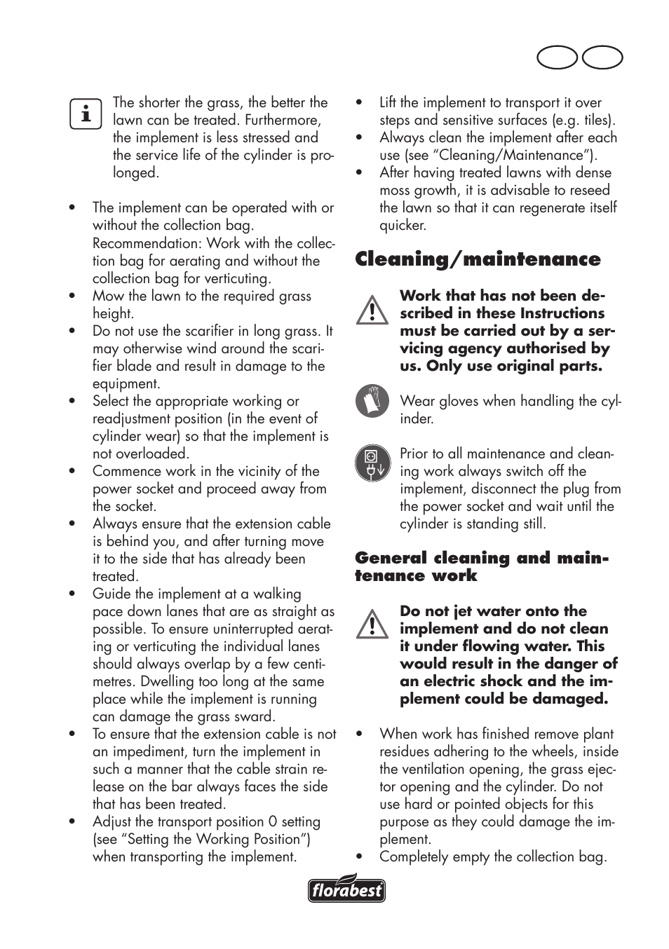 Cleaning/maintenance, Gb ie | Florabest FLV 1200 A1 User Manual | Page 13 / 72