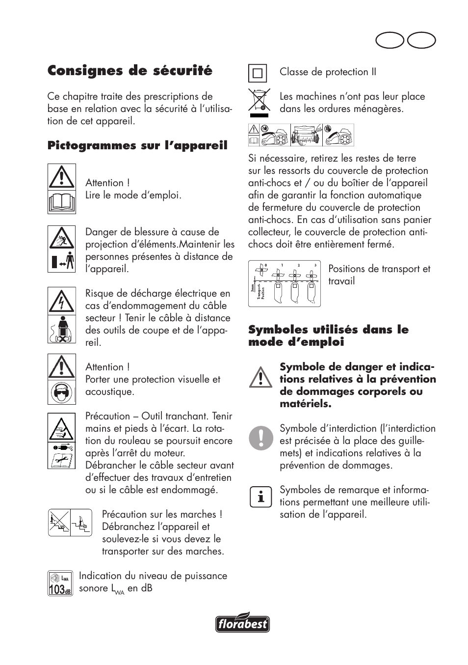 Consignes de sécurité, Fr ch | Florabest FLV 1200 A1 User Manual | Page 23 / 72