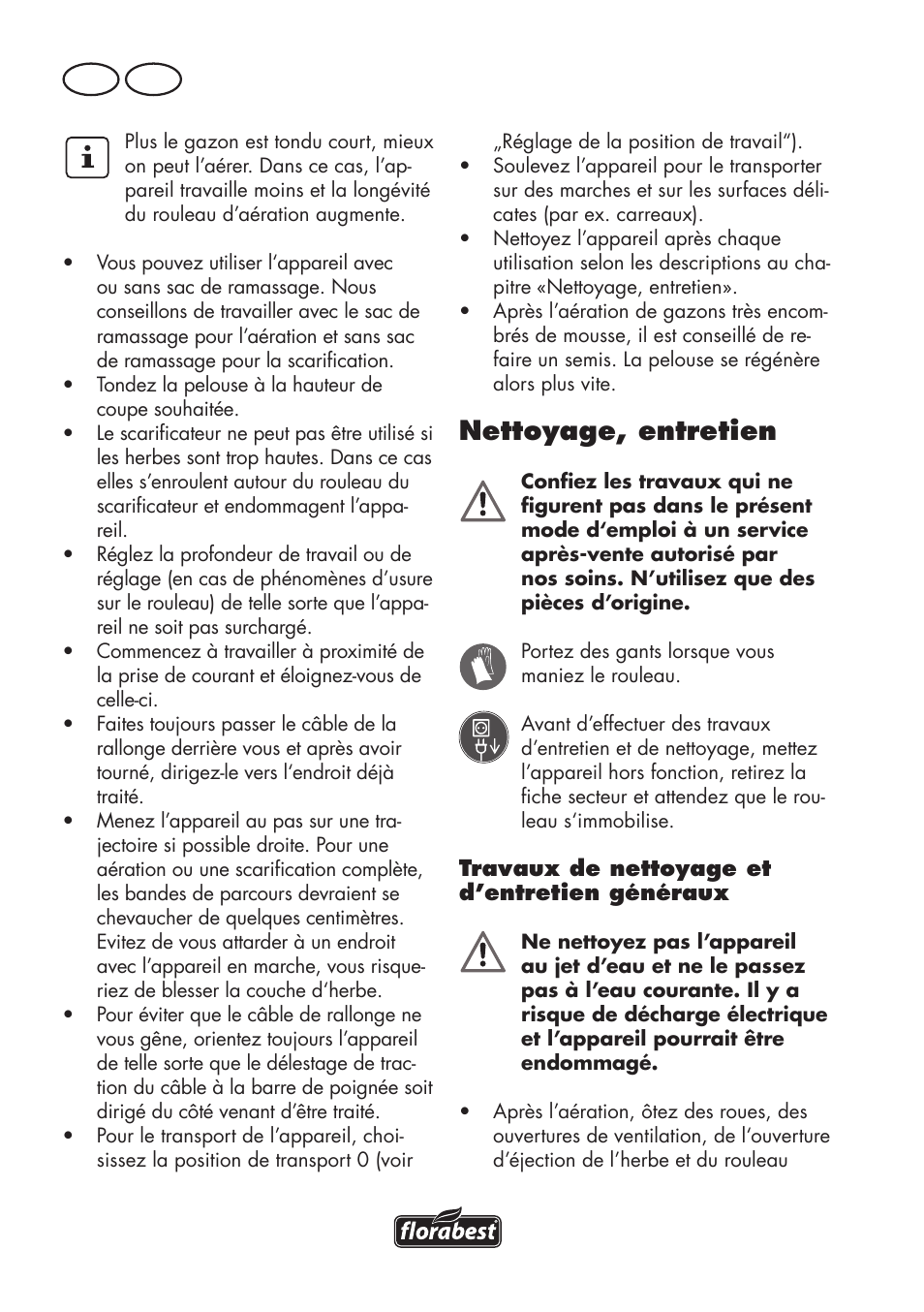 Nettoyage, entretien, Fr ch | Florabest FLV 1200 A1 User Manual | Page 30 / 72