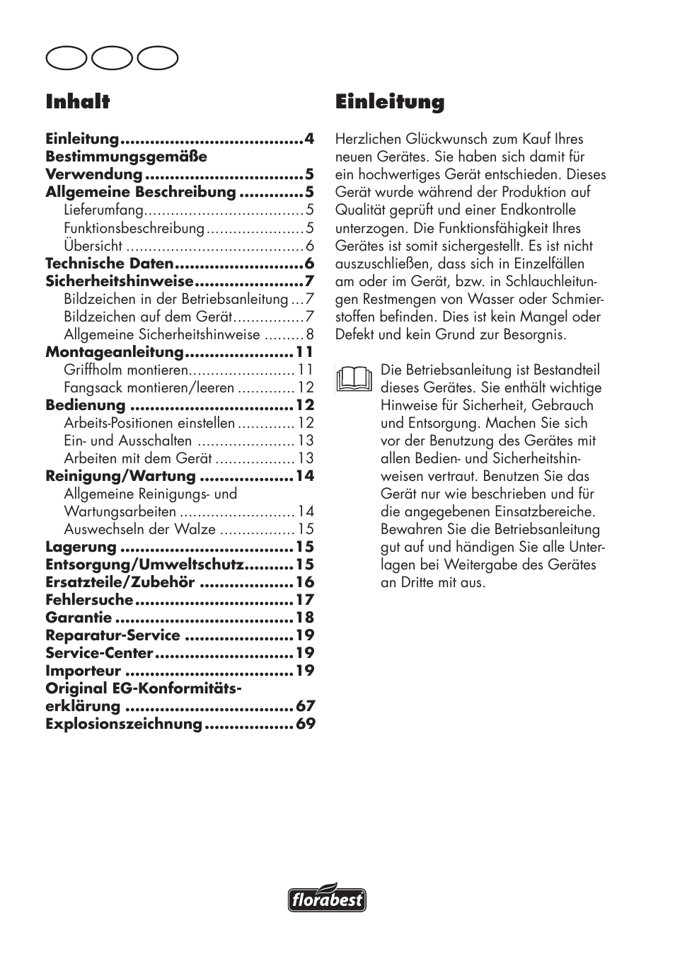 Inhalt, Einleitung, De at ch | Florabest FLV 1200 A1 User Manual | Page 4 / 72