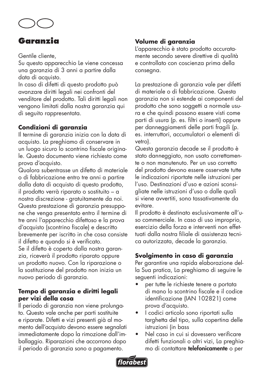 Garanzia, It ch | Florabest FLV 1200 A1 User Manual | Page 50 / 72