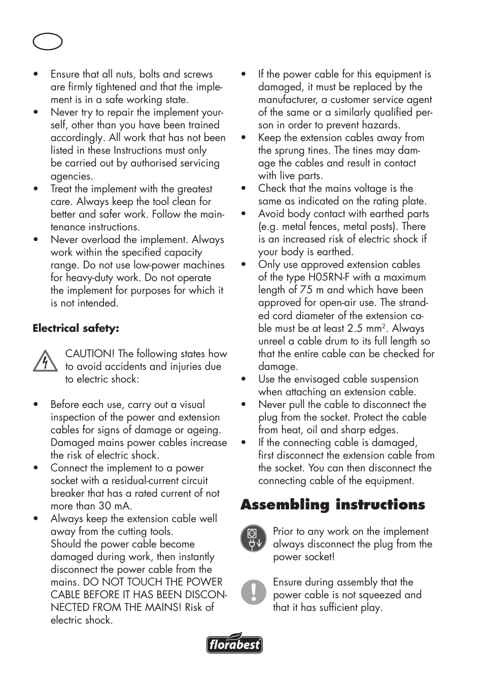 Assembling instructions | Florabest FLV 1200 A1 User Manual | Page 58 / 72