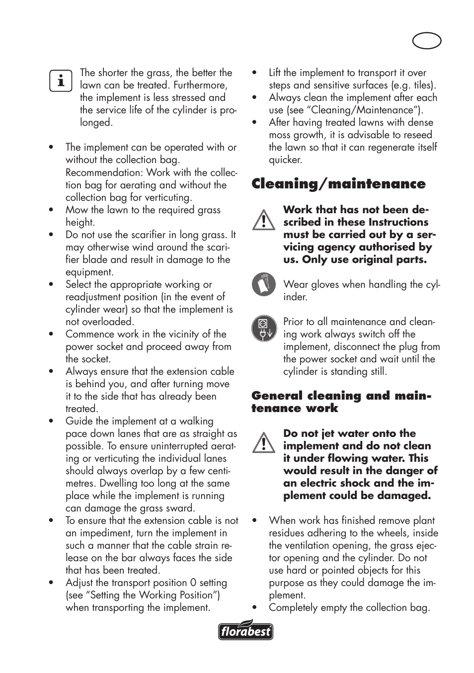 Cleaning/maintenance | Florabest FLV 1200 A1 User Manual | Page 61 / 72