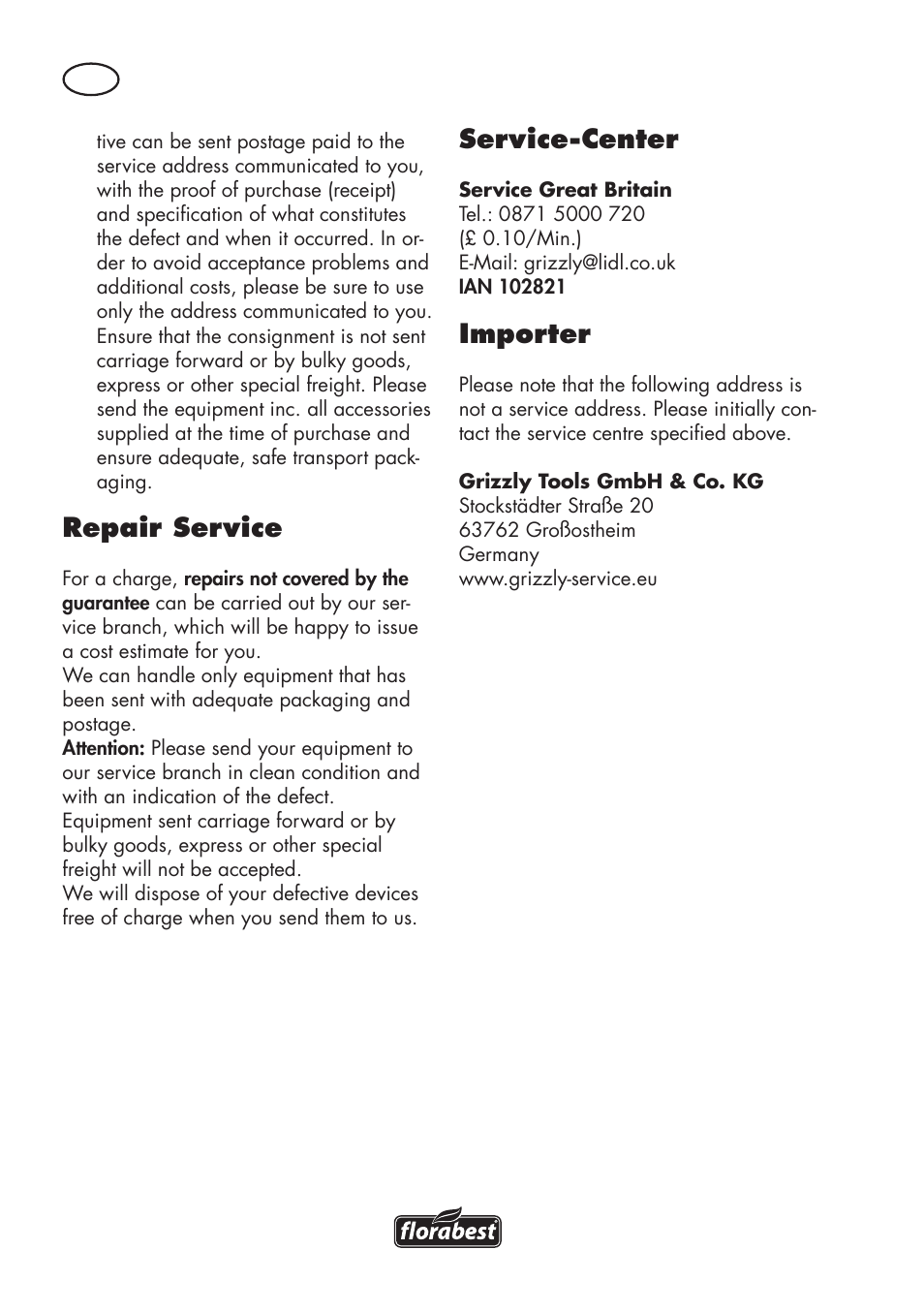 Repair service, Service-center, Importer | Florabest FLV 1200 A1 User Manual | Page 66 / 72