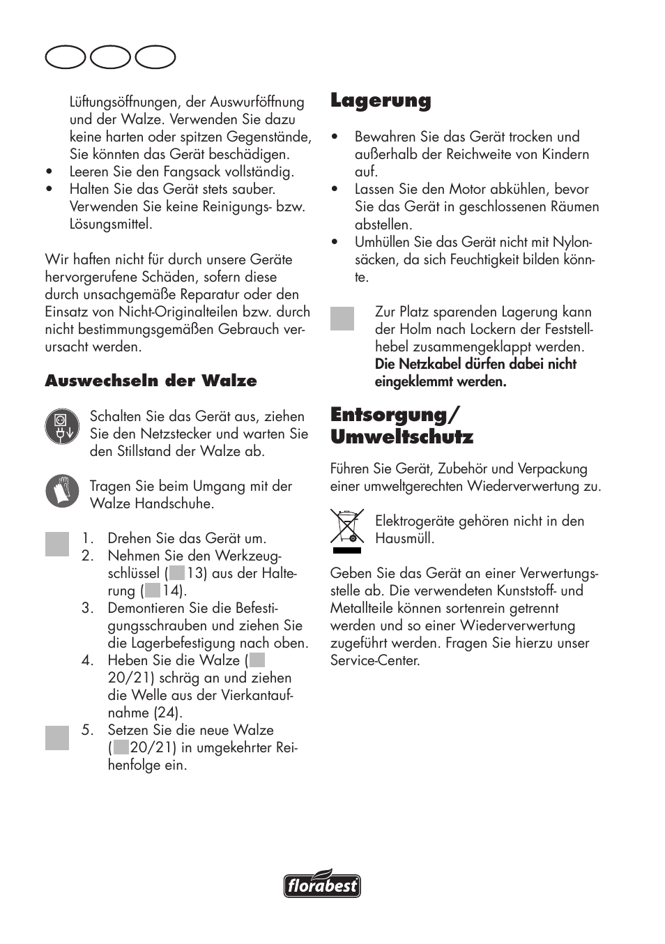 Lagerung, Entsorgung/ umweltschutz, De at ch | Florabest FLV 1200 A1 User Manual | Page 104 / 116