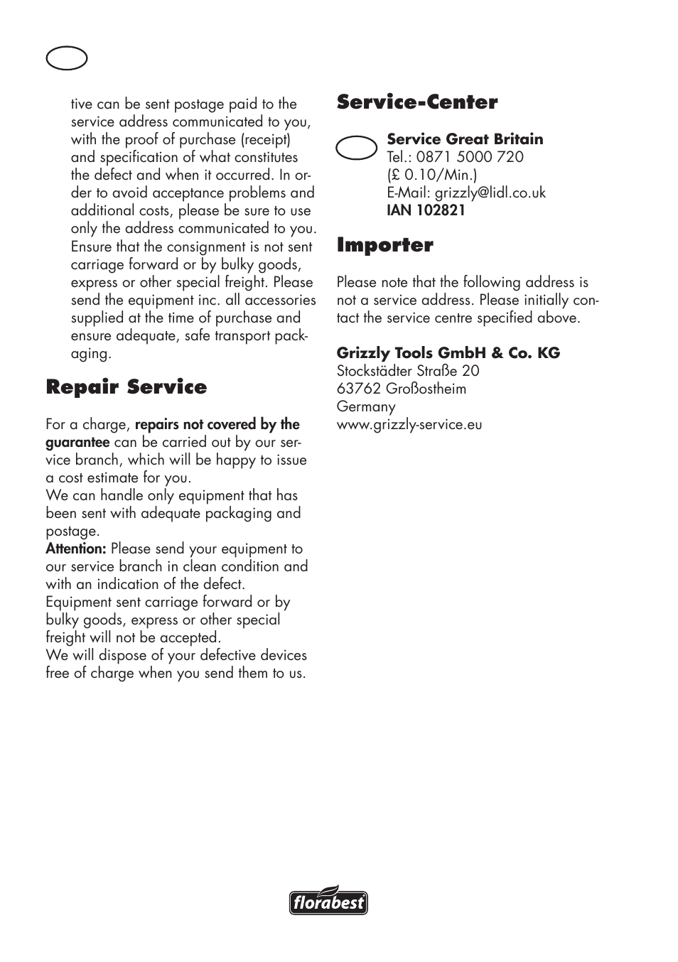 Repair service, Service-center, Importer | Florabest FLV 1200 A1 User Manual | Page 18 / 116