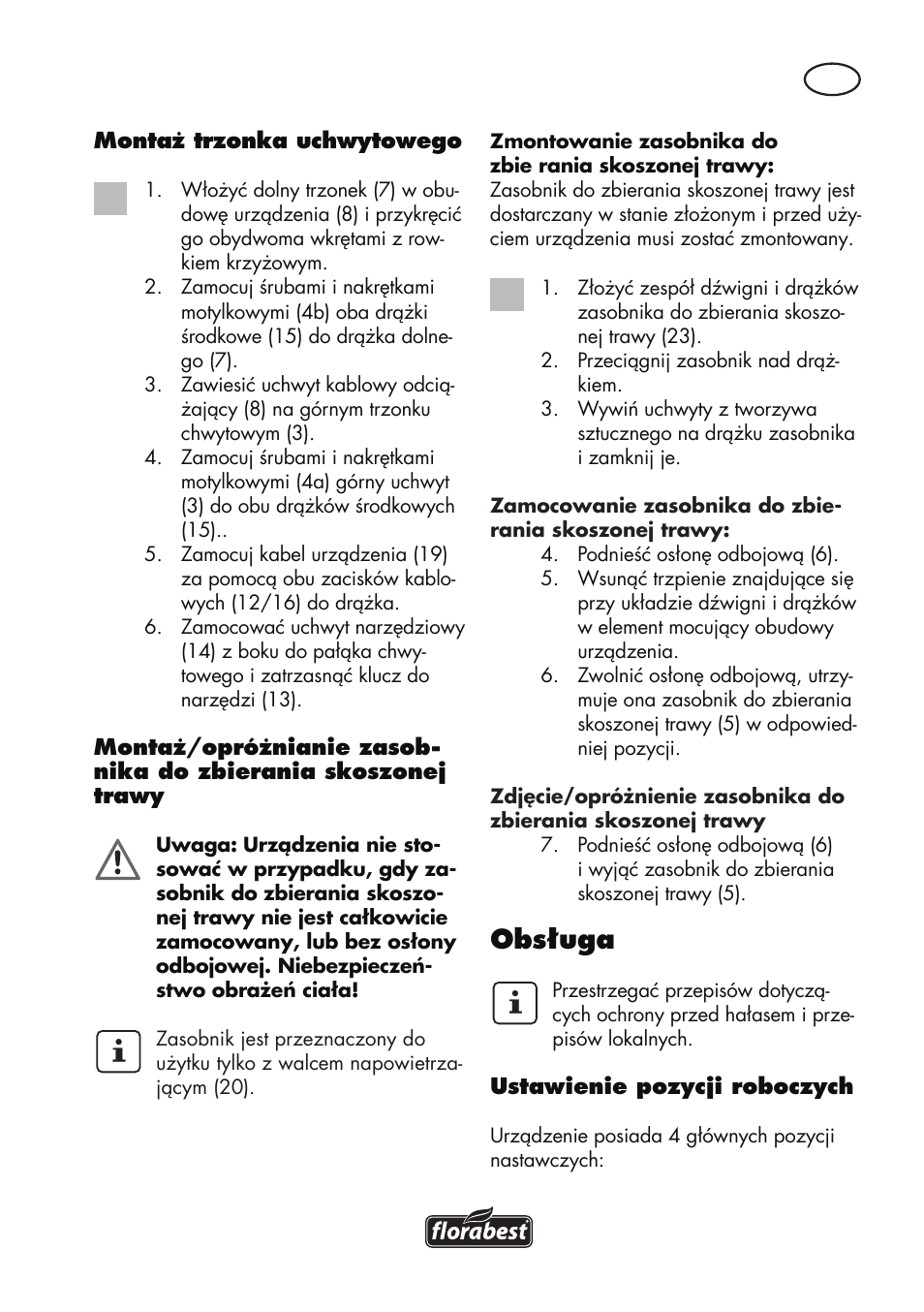 Obsługa | Florabest FLV 1200 A1 User Manual | Page 27 / 116