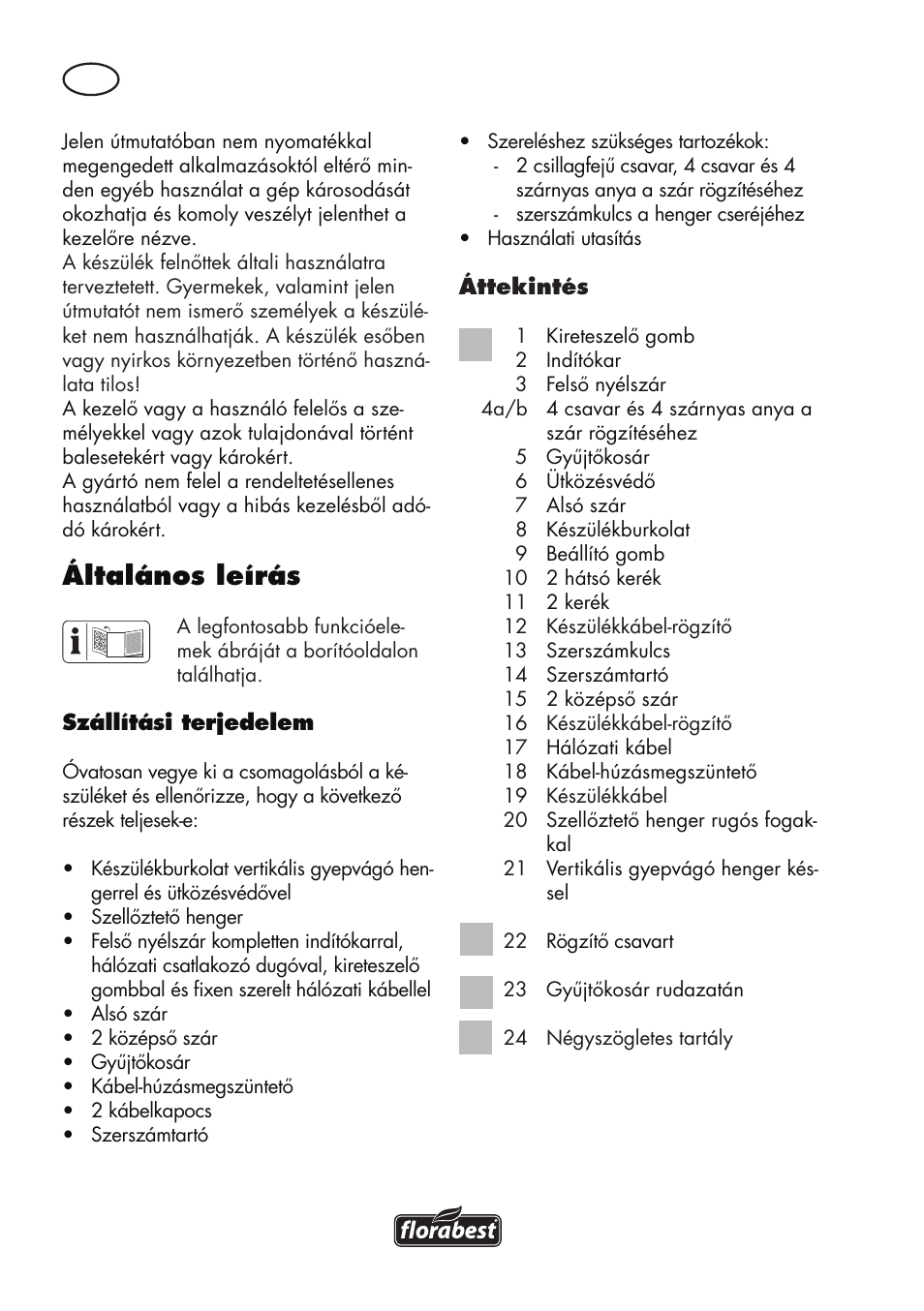 Általános leírás | Florabest FLV 1200 A1 User Manual | Page 36 / 116