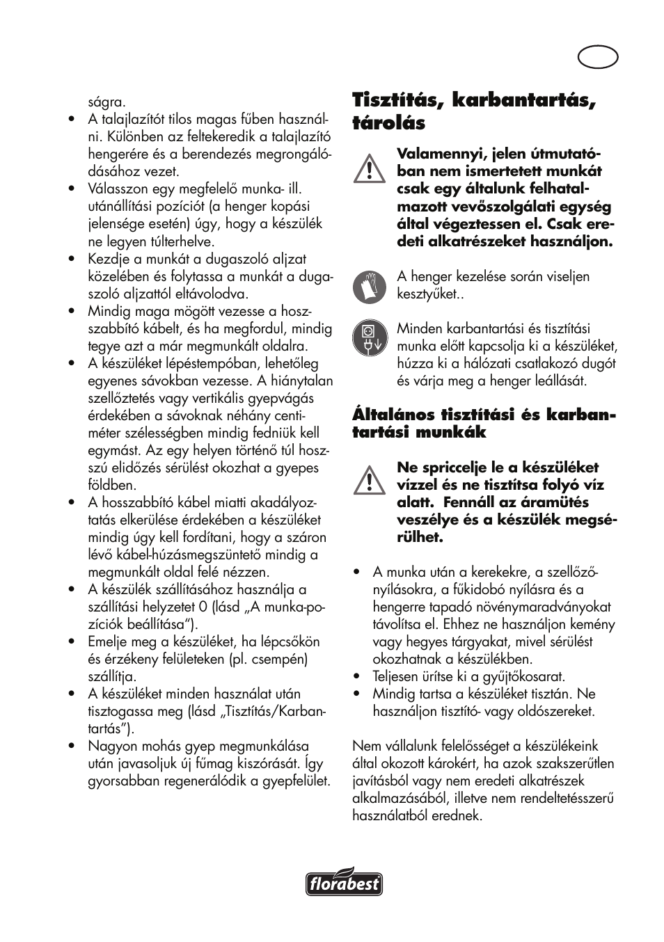 Tisztítás, karbantartás, tárolás | Florabest FLV 1200 A1 User Manual | Page 45 / 116