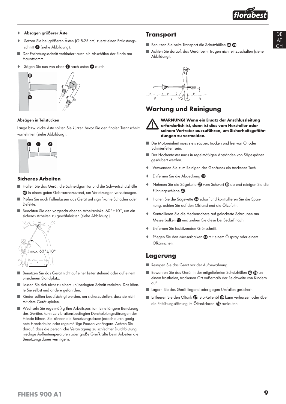Transport, Wartung und reinigung, Lagerung | Florabest FHEHS 900 A1 User Manual | Page 13 / 53