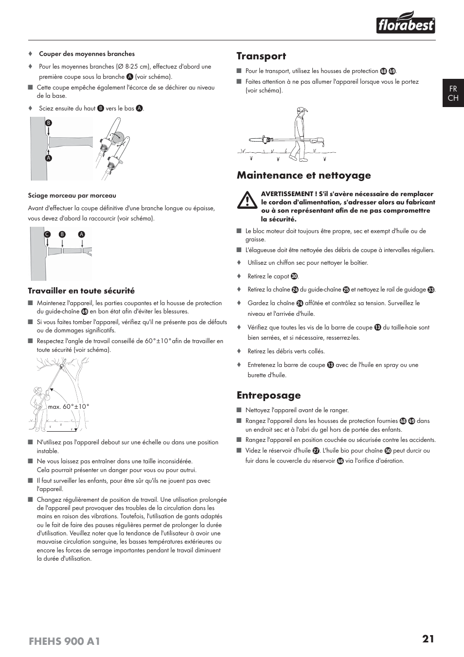 Transport, Maintenance et nettoyage, Entreposage | Florabest FHEHS 900 A1 User Manual | Page 25 / 53