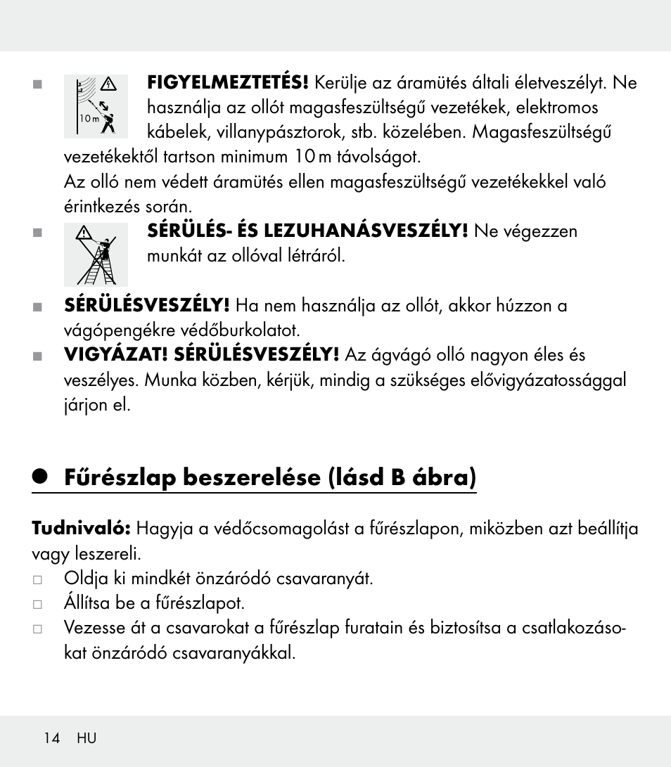 Fűrészlap beszerelése (lásd b ábra) | Florabest Z31309 User Manual | Page 14 / 44